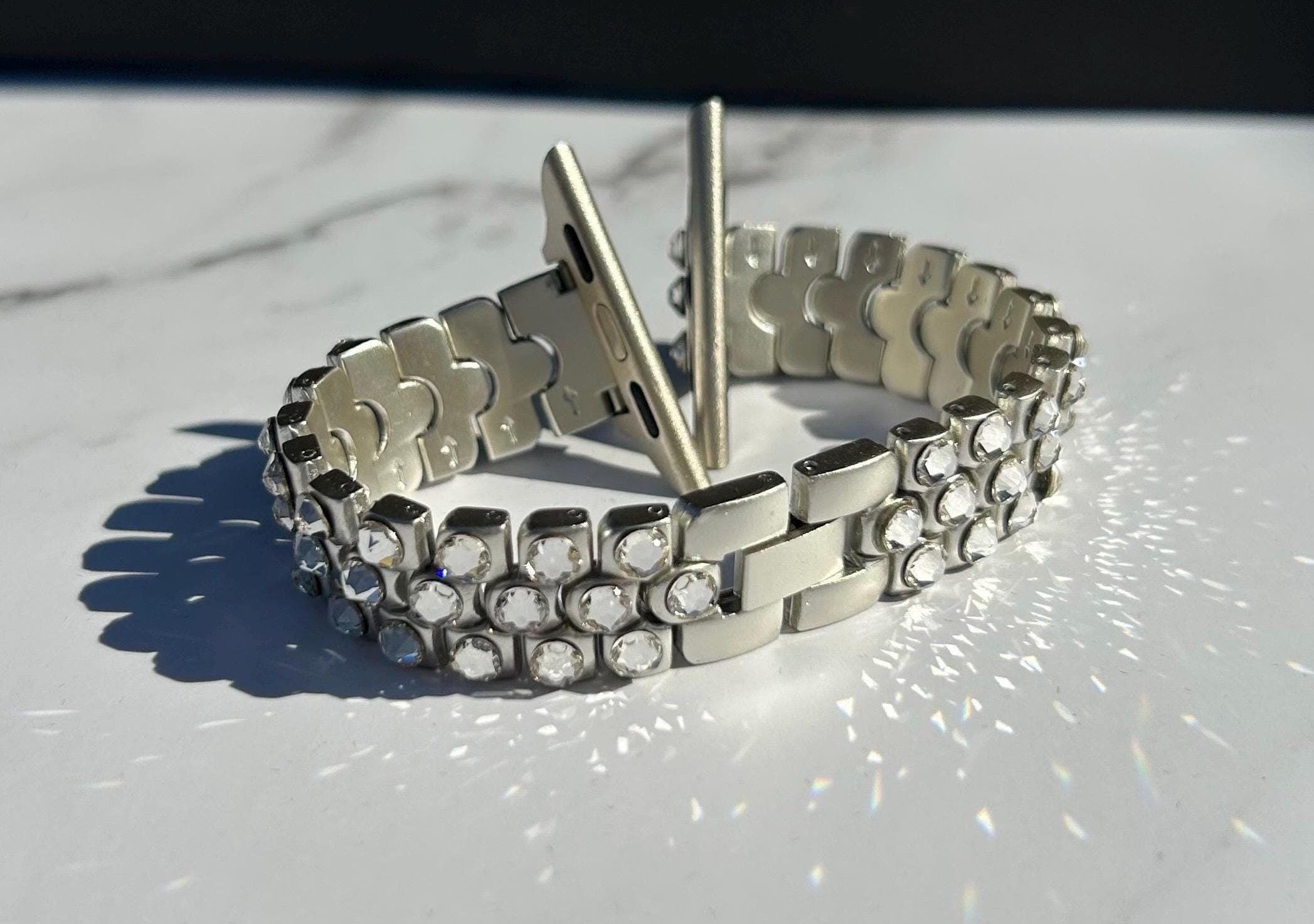 Minimalist metal Apple watch band with European crystals