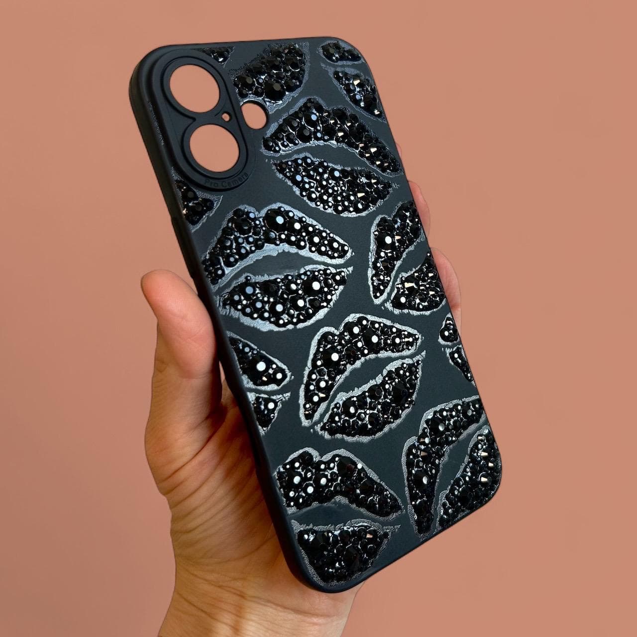 Black kiss rhinestone iPhone case