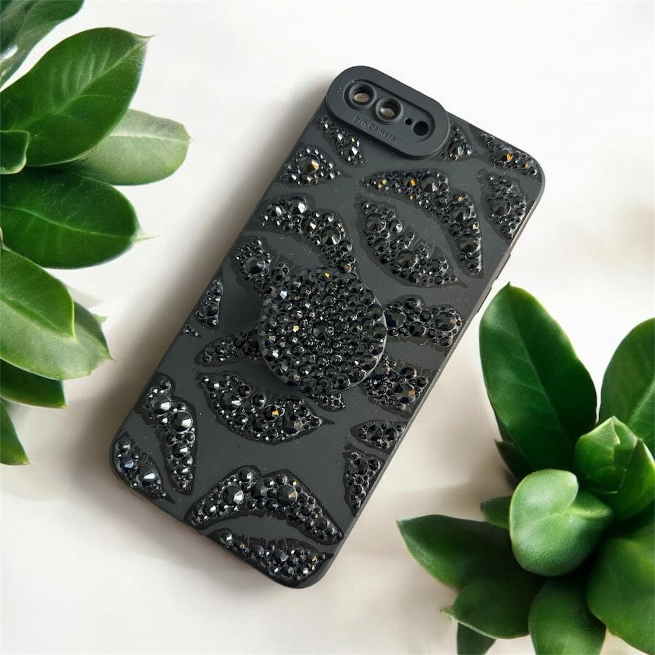 Black kiss rhinestone iPhone case