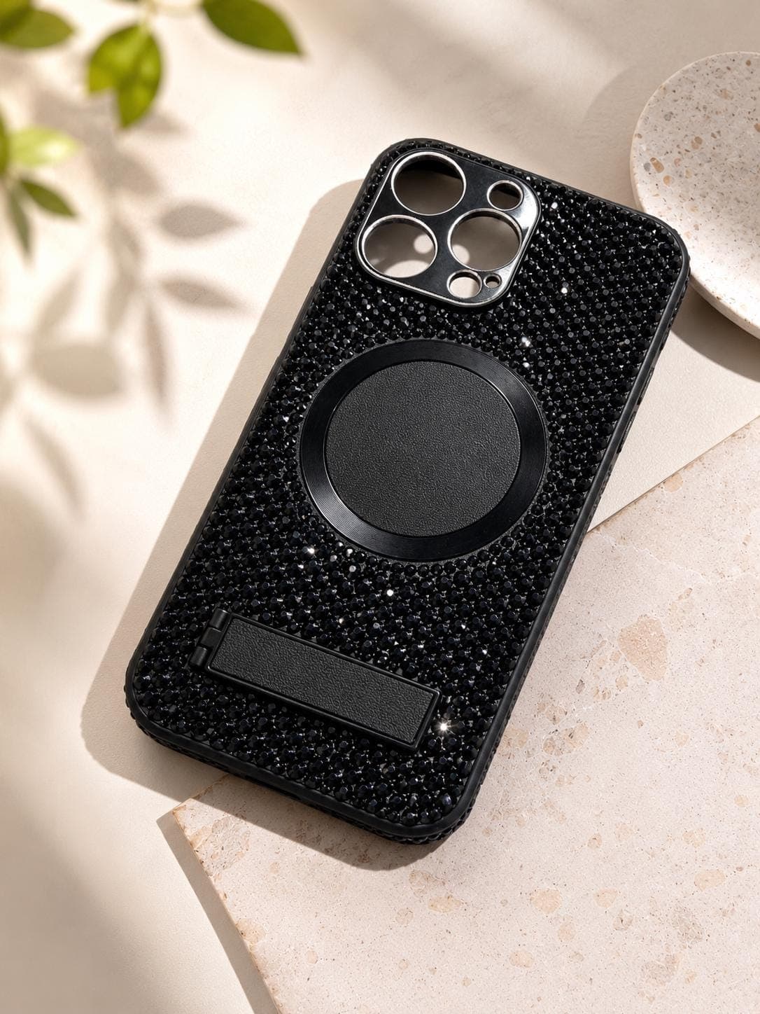 Luxury crystal MagSafe iPhone case with kickstand